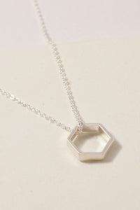 Short Hexagon Charm Necklace Silver