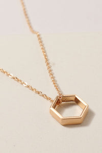 Short Hexagon Charm Necklace Gold