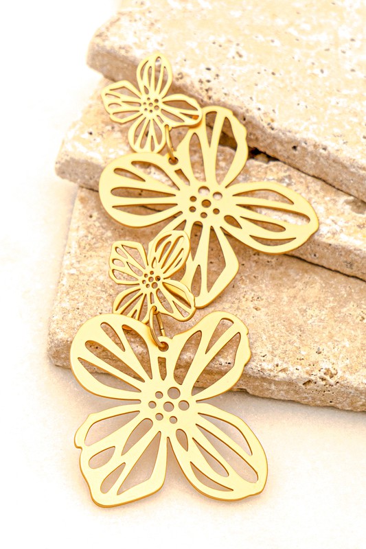 Double Openwork Flower Earrings Gold