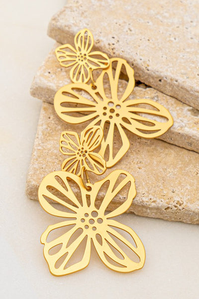 Double Flower Earrings Gold