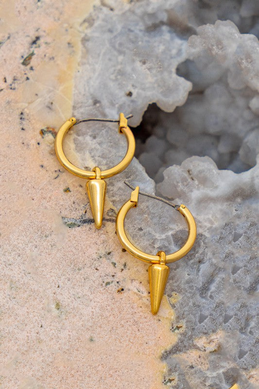 Huggie Hoops With Cone Earrings Gold
