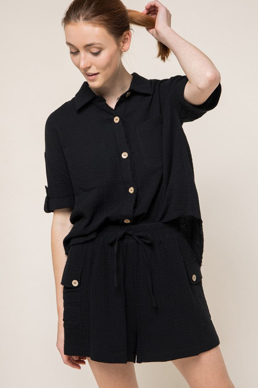 Raw Hem Top Black
