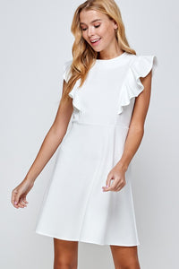 Solid Knit Ruffled Sleeve Dress Ivory