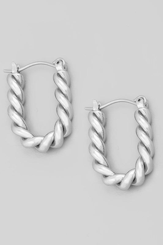 Twisted Metal Hoop Earrings Silver