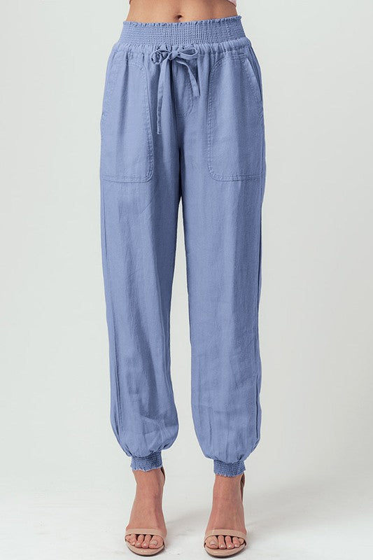 Smocked Waist Pants Blue Stone