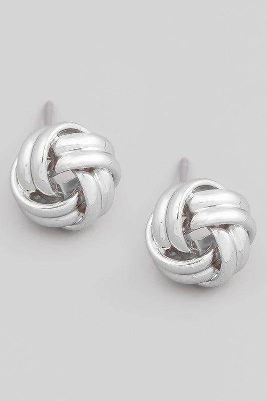 Knotted Stud Earrings Silver