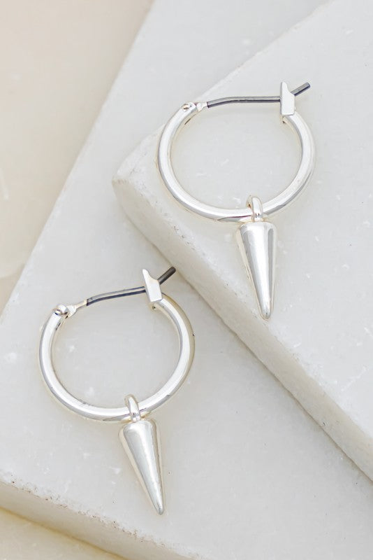 Huggie Hoops With Cone Earrings Silver