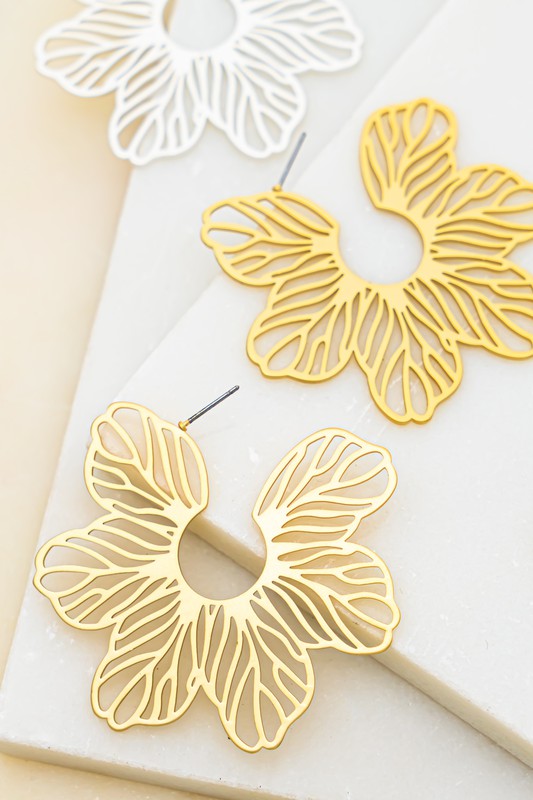 Flower Cut-Out Hoop Earrings Gold
