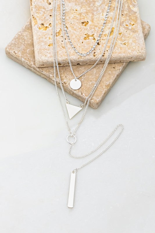 Four Row Long Chain Necklace Silver