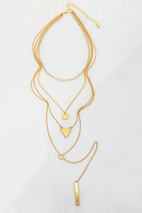 Four Row Long Chain Necklace Gold