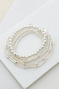 Four Row Chunky Chain Bracelet Silver