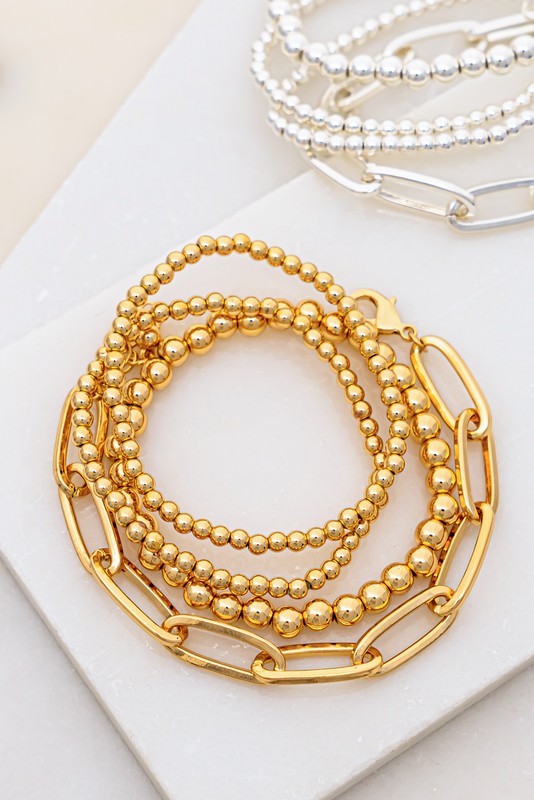 Four Row Chunky Chain Bracelet Gold