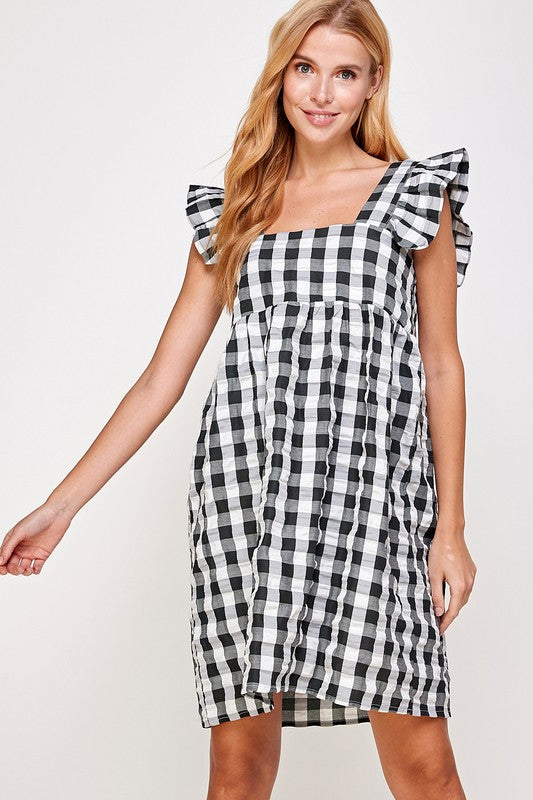 Gingham Baby Doll Dress Black