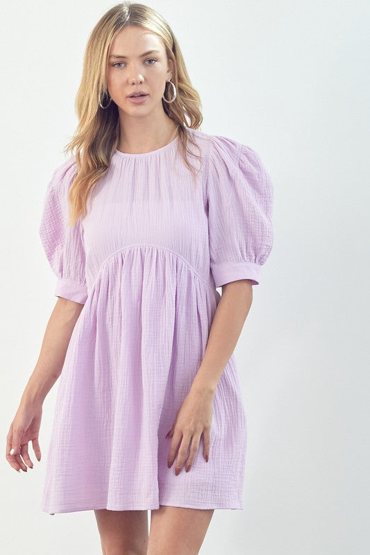 Puff Sleeve Babydoll Dress Lavender