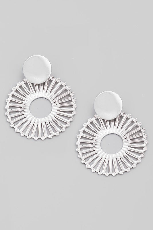 Metallic Circle Wheel Earrings Silver