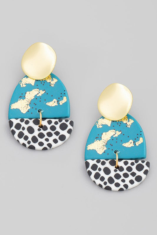 Patterned Oval Earrings Blue