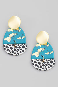 Patterned Oval Earrings Blue