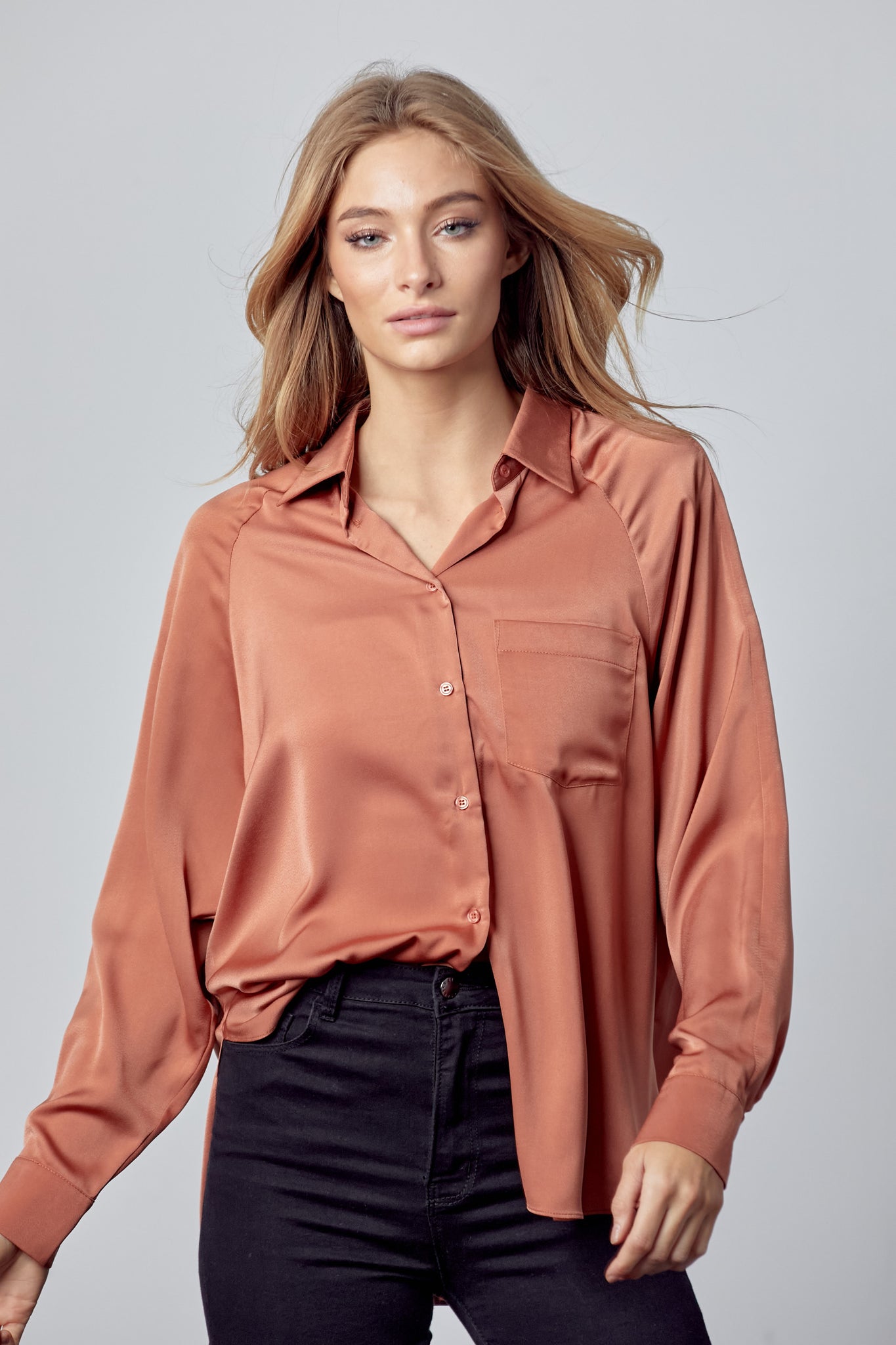 Silk Button Down Cinnamon