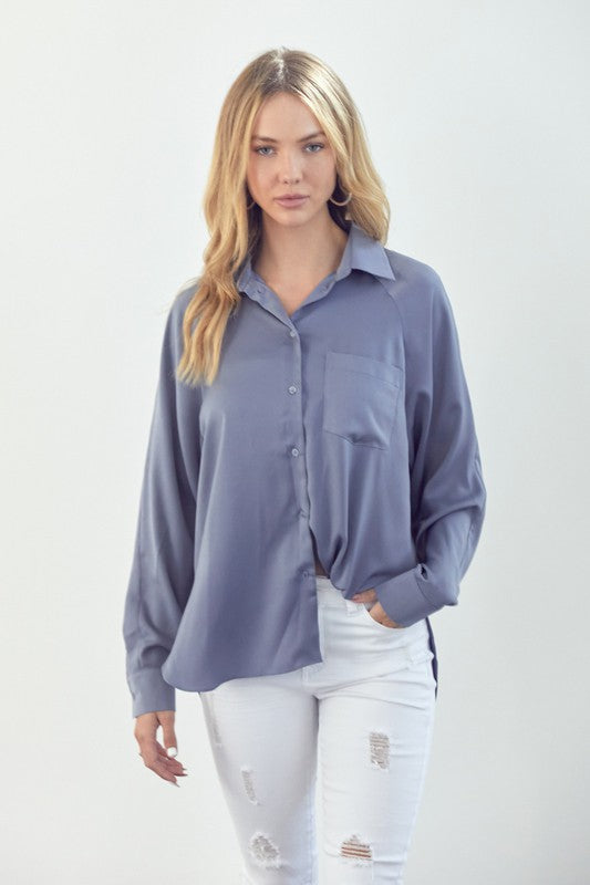 Silk Button Down Dutch Blue