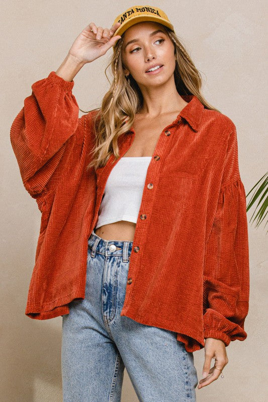 Corduroy Button Down Jacket Rust