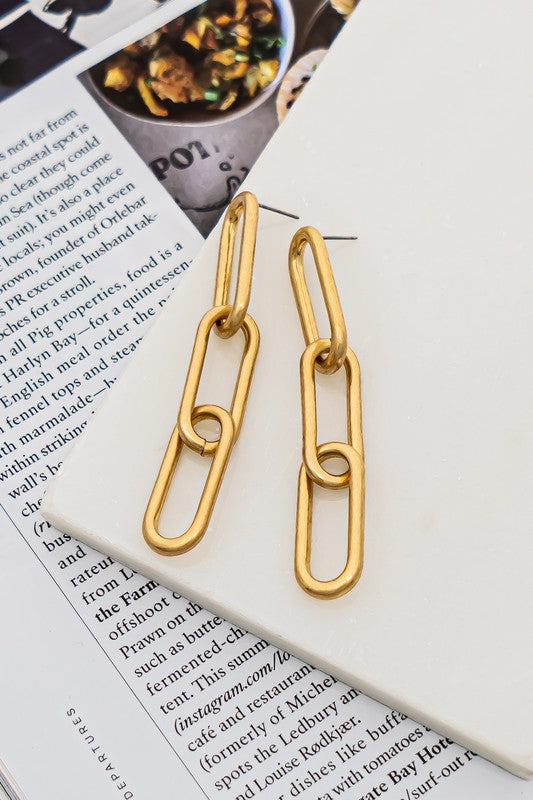 Triple Chain Link Earrings Gold