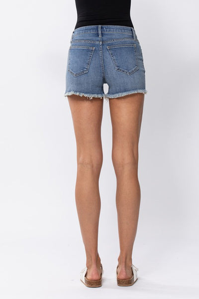 Mid Rise Distressed Denim Shorts
