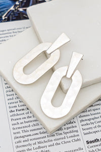 Hammered Cut Out Oval Earrings Silver