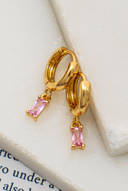 Huggie Hoop with Stone Pink