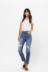 Distressed Knee High Rise Skinny M Dark