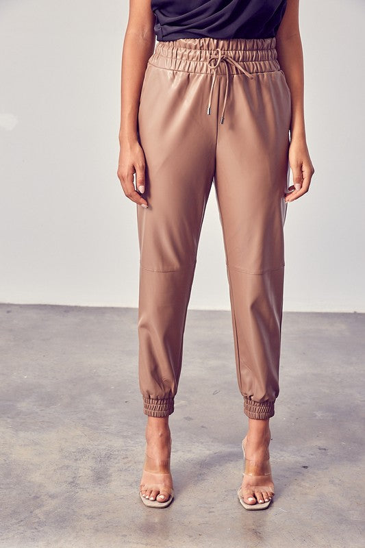 Faux Leather Jogger Milk Choco