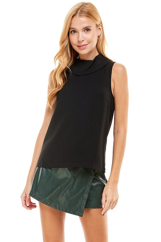 Mock Neck Sleeveless Top Black