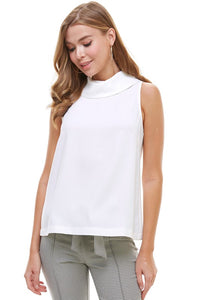 Mock Neck Sleeveless Top White