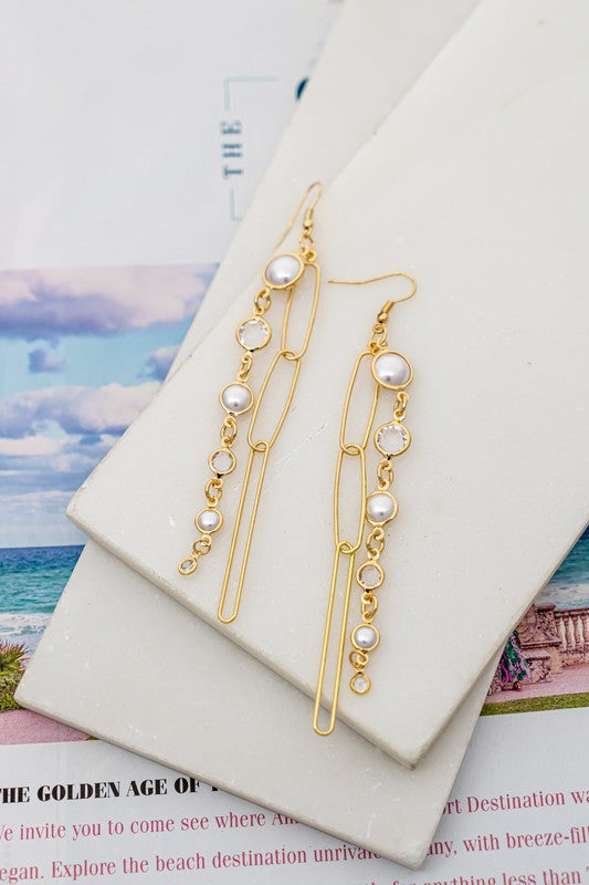 Pearl and Link Earrings Gold