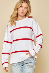 Striped Sequin Detail Sweater Ivory Red