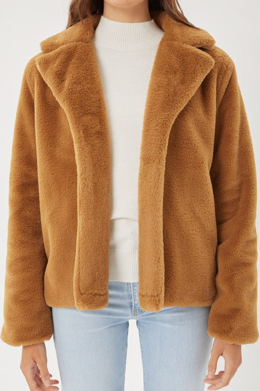 Faux Fur Coat Camel