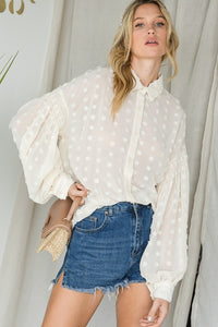 Dotted Textured Button Down Ivory