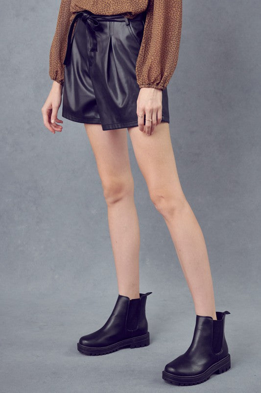 High Rise Faux Leather Shorts Black
