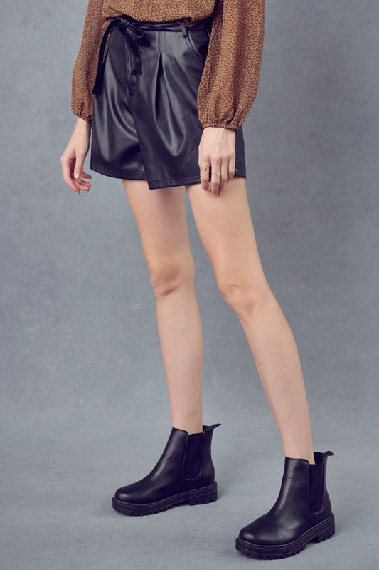 High Rise Faux Leather Shorts Black