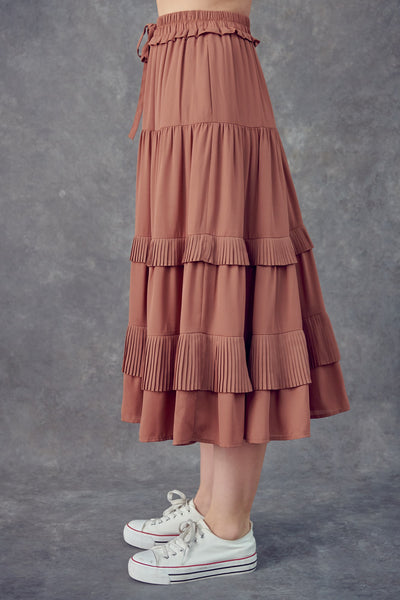 Pleated Maxi Skirt Brown