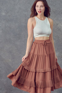 Pleated Maxi Skirt Brown