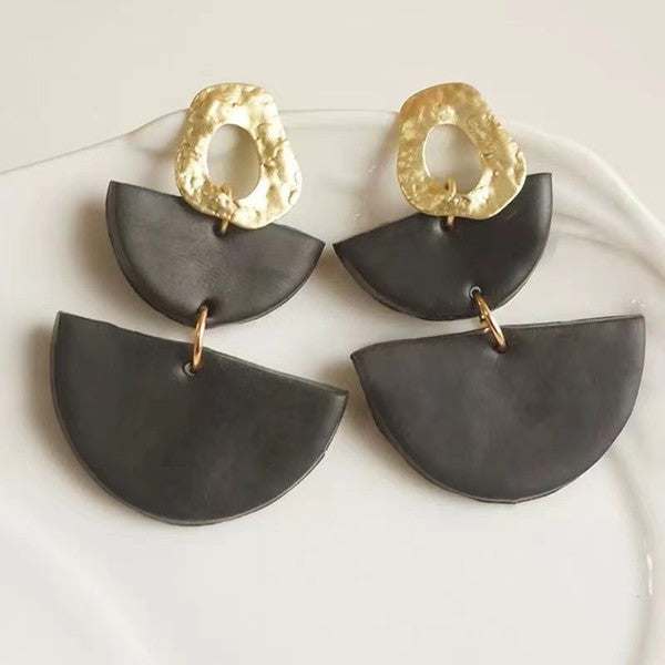 Tiered Half Circles Earrings Black