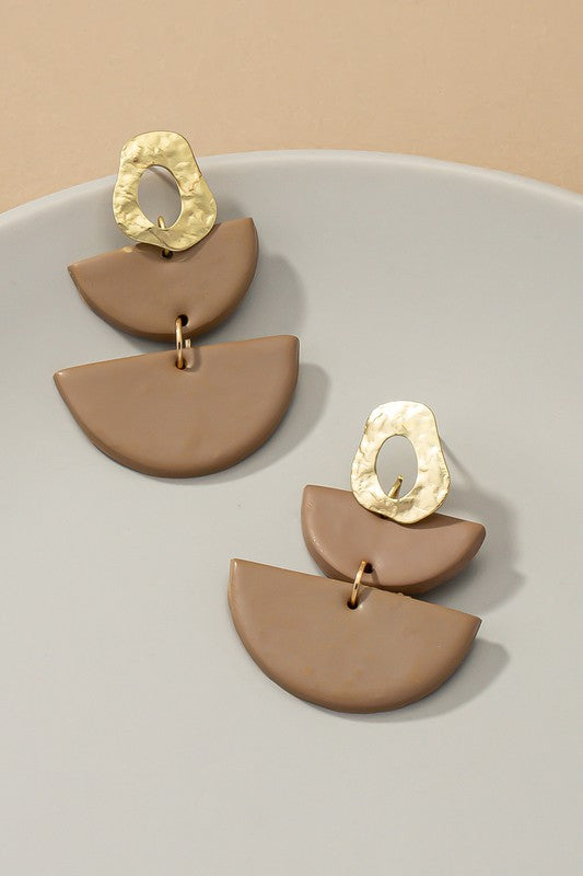 Tiered Half Circles Earrings Brown