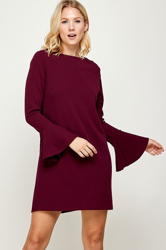 Bell Sleeve Shift Dress Wine
