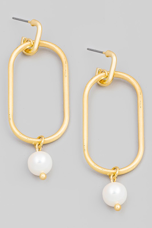 Pearl Drop Oval Earrings Gold