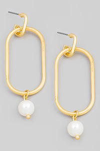 Pearl Drop Oval Earrings Gold