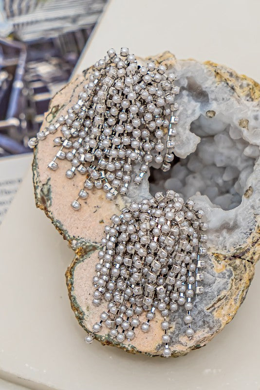 Cluster Pearl Statement Earrings Silver