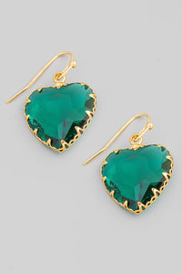 Crystal Heart Earrings Green