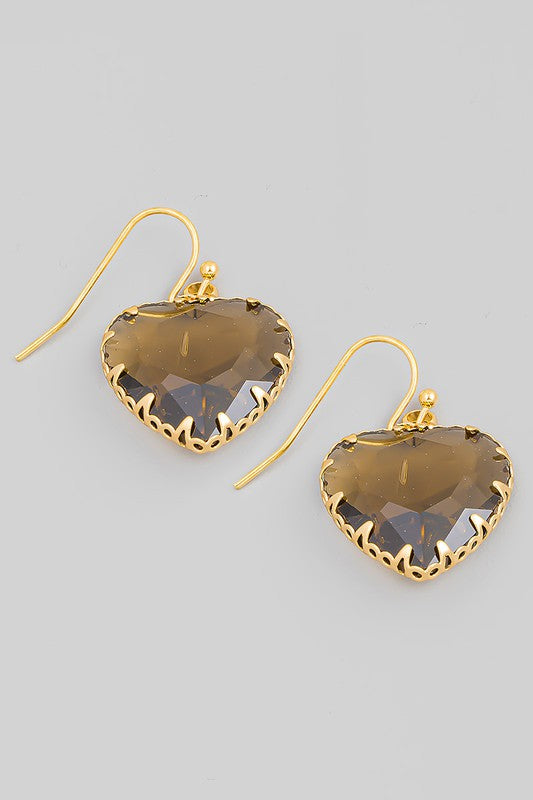 Crystal Heart Earrings Brown