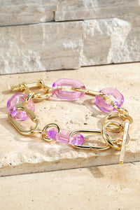 Acrylic and Metal Linked Chain Bracelet Lavender
