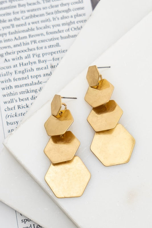 Hexagon Drop Earrings Gold